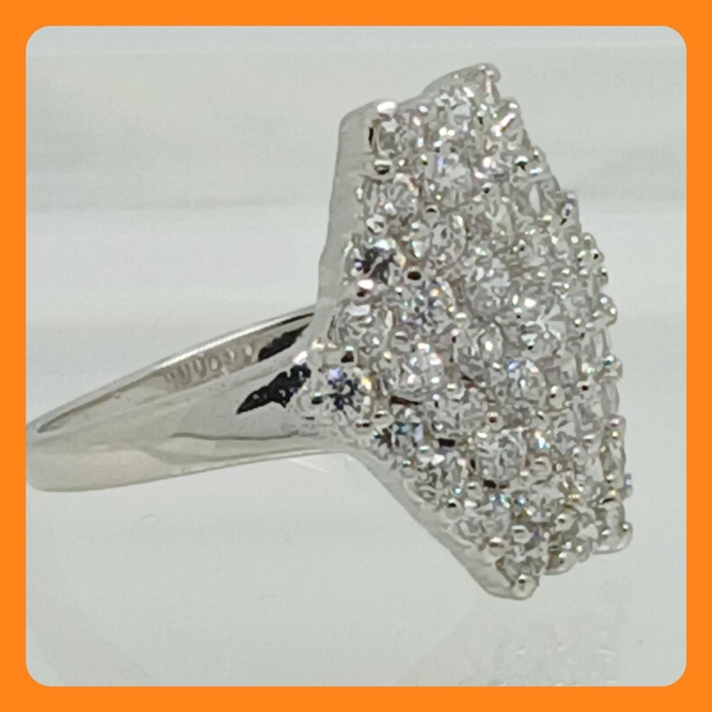 Vintage 90s Pave Cluster Geometric Statement Ring Size 7.25 Shield Cocktail Ring